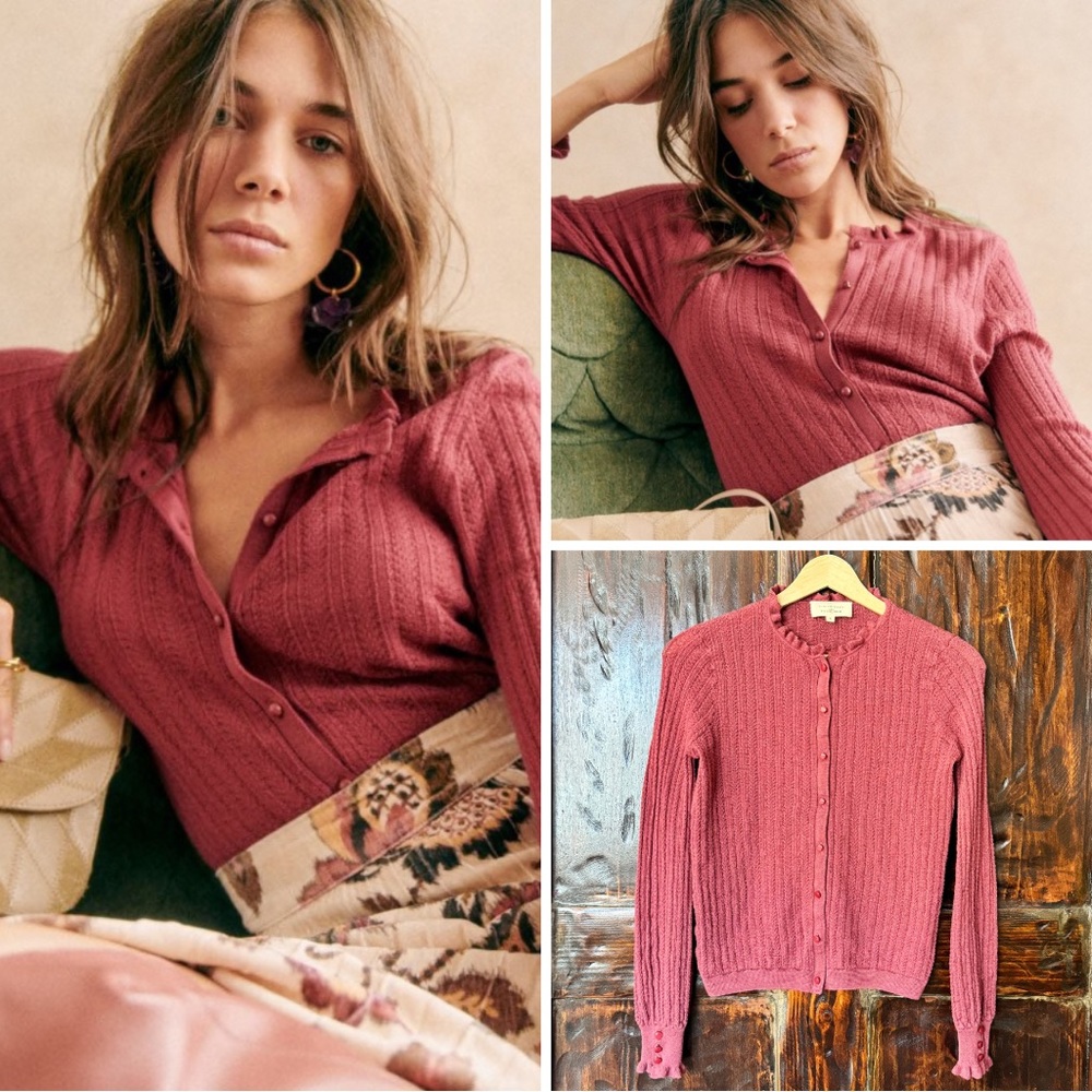 Sezane Louis Cardigan Merino Wool Ruffled Sweater size 4 small